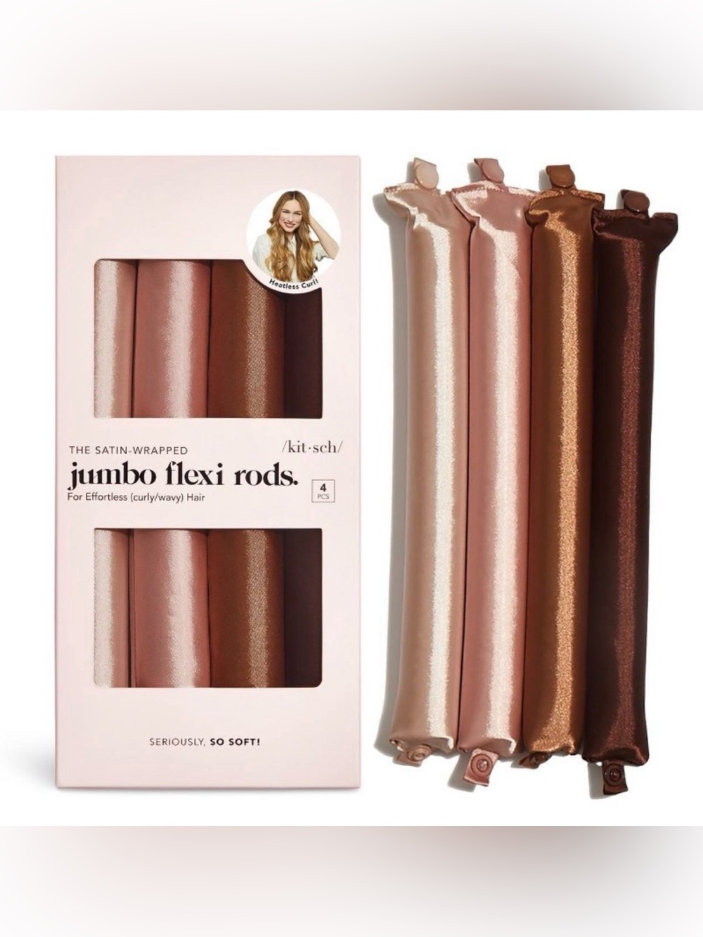 Kitsch Satin Jumbo Flexi Rods Hair Rollers - Rosewood 4pk